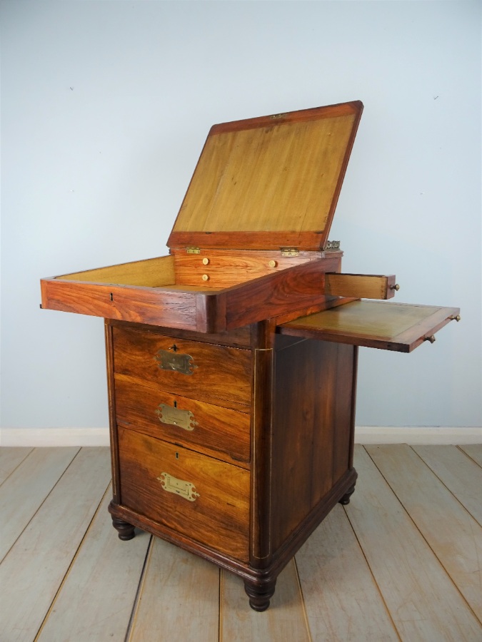Rare Antique Military Campaign Tulipwood Davenport Desk